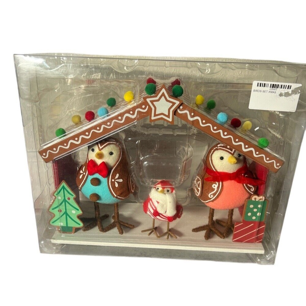 Target Wondershop 4pc Featherly Friends Gingerbread Fabric Bird‎ Figurine Set